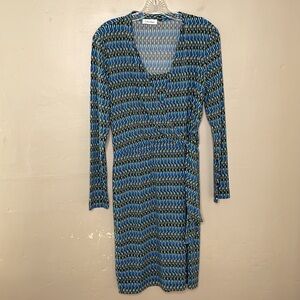 Calvin Klein Blue Black Patterned Midi Dress